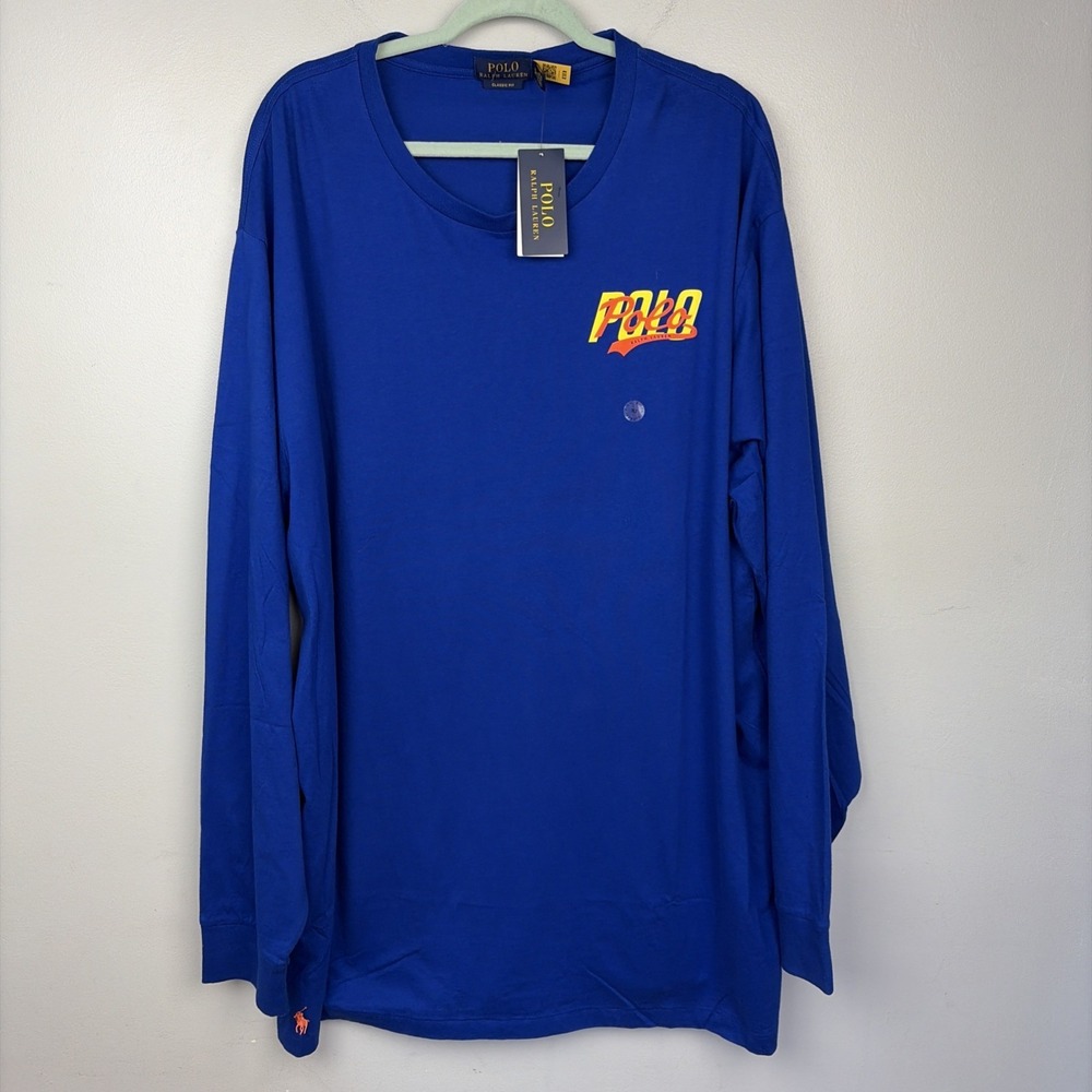 Polo‎ Ralph Lauren Mens T-Shirt 3XLT Blue Long Sleeves Back Logo NWT MSRP $75